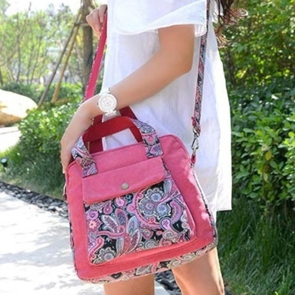 NEW Rose Pink Paisley Canvas Tote Shoulder Bag - Picture 9 of 10